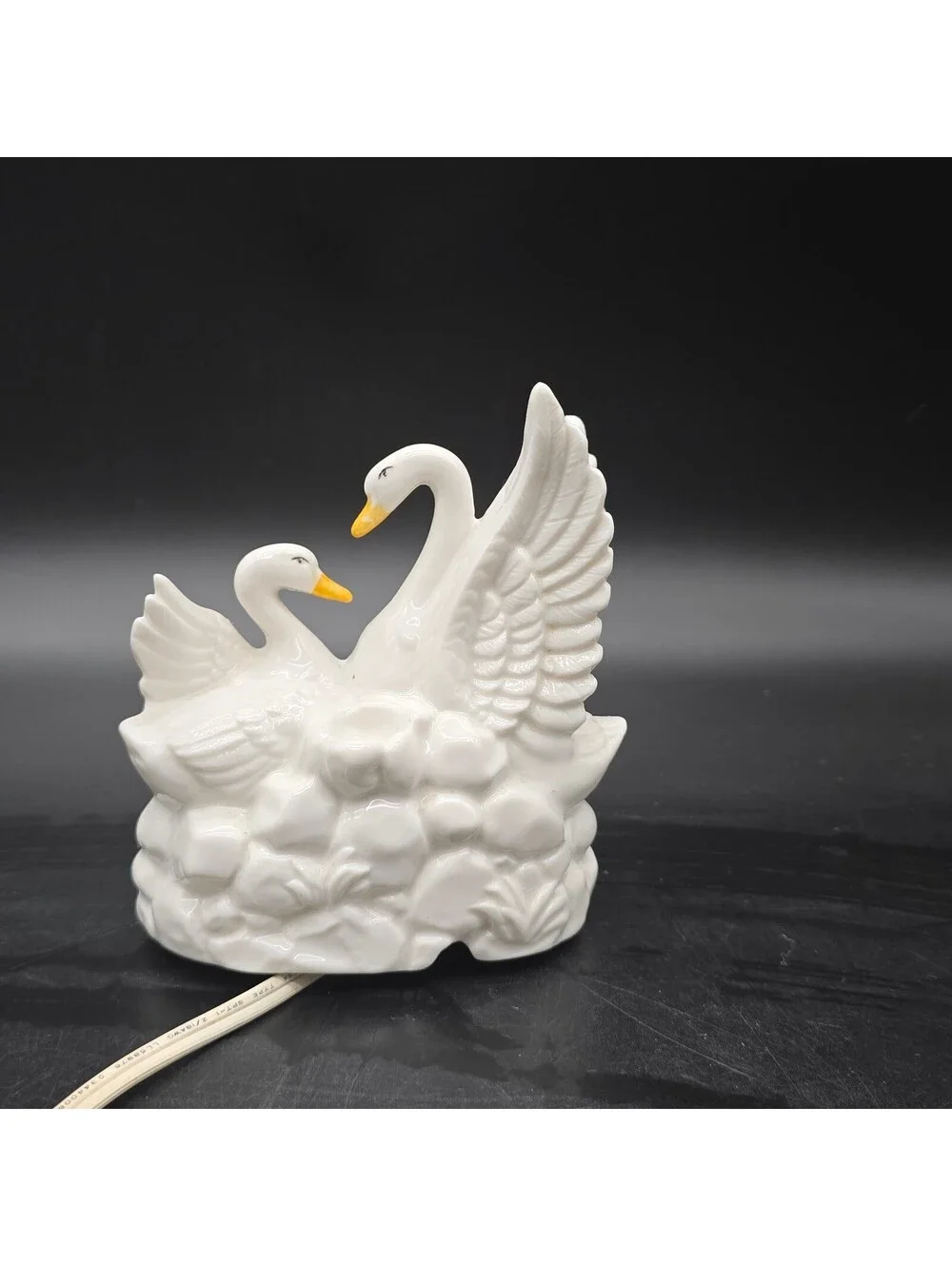 Vintage 1985 Lefton Porcelain Swan Night Light Lamp 04969 Japan Foil Sticker